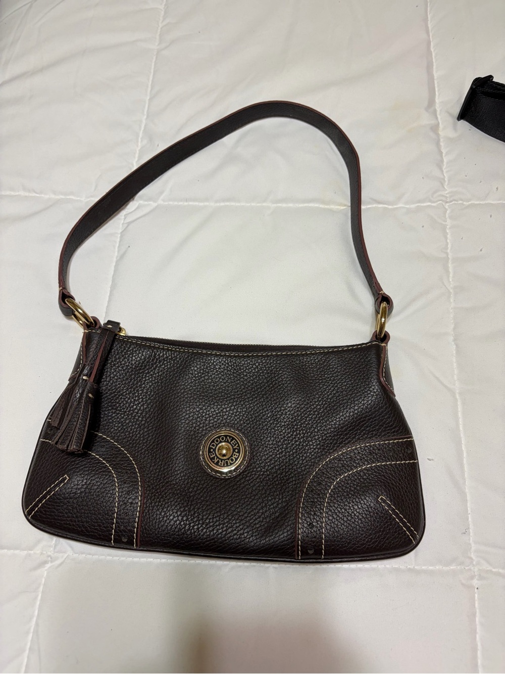 Dooney & Bourke Dark Brown Pebbled Leather Shoulder Bag with Tassel